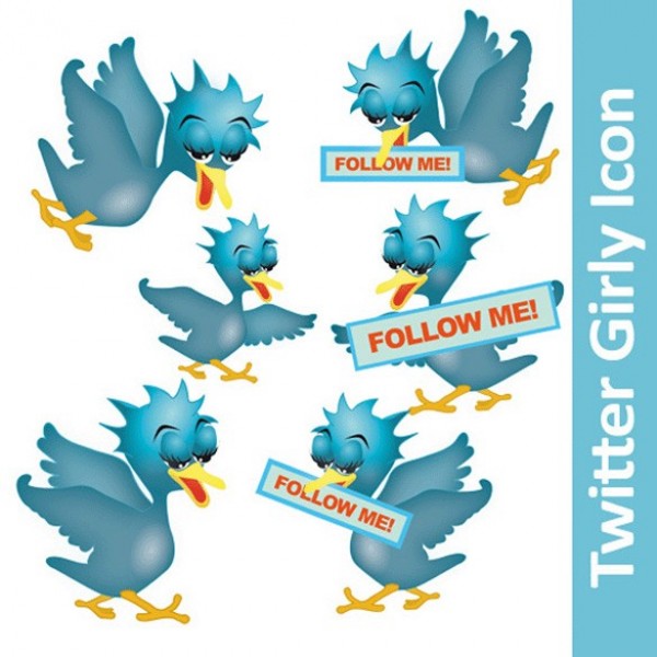 6 Twitter Bird Social Media Vector Icons Set web vector unique ui elements twitter stylish social media icons social quality original new networking interface illustrator icons high quality hi-res HD graphic girly fresh free download free elements download detailed design creative bookmarking blue birds   