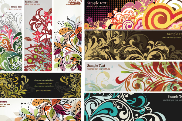 9 Colorful Floral Abstract Banners Set web vector unique ui elements swirl stylish set quality original new nature interface illustrator high quality hi-res header HD graphic garden fresh free download free flowers floral banner floral elements download detailed design creative colorful banners ai abstract   
