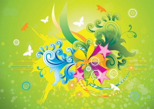 Joyful Summertime Abstract Vector Background web vector unique summertime summer stylish quality original illustrator high quality graphic fresh free download free flowers floral. swirls download design creative colorful cheerful butterflies background   