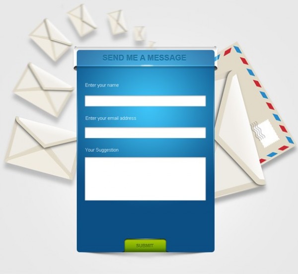 Stylish Blue Contact Form & Envelopes Set PSD web unique ui elements ui stylish quality psd original new modern messages interface hi-res HD fresh free download free envelope email me email elements download detailed design creative contact form contact clean box blue airmail   