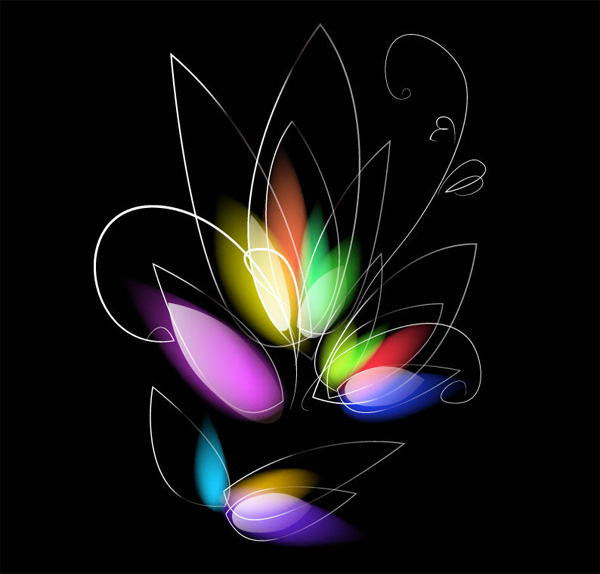 Color Glow Floral on Black Background web vector unique ui elements stylish quality petals pencil overlay original new neon iridescent interface illustrator high quality hi-res HD graphic glowing fresh free download free flowers flower background floral eps elements download detailed design creative colorful black background abstract   