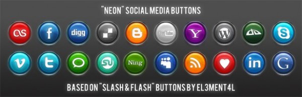 20 Neon Social Media Button Style Icons Set web unique ui elements ui stylish social media icons social icons social simple set round quality pack original new networking neon icons modern interface hi-res HD fresh free download free elements download detailed design creative clean bookmarking   