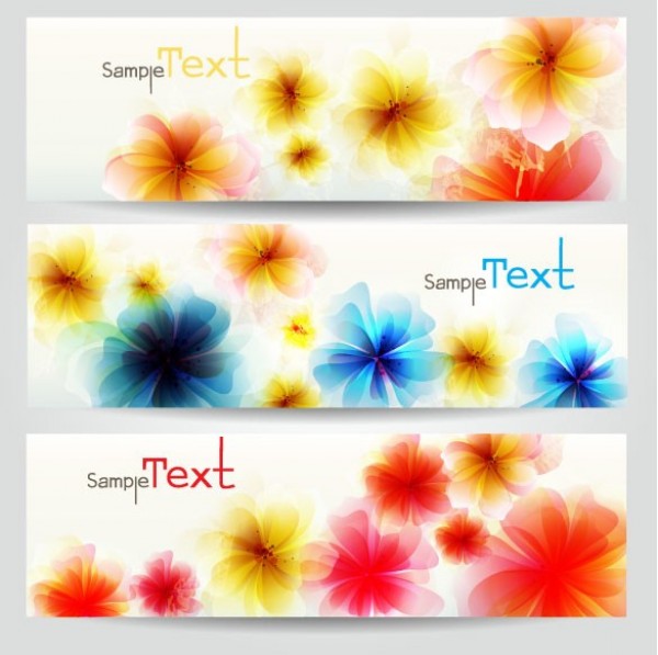 3 Glowing Flowers Vector Banners Set web vector unique ui elements ui stylish set quality original new modern interface hi-res header HD fresh free download free flowers floral eps elements download detailed design creative colorful clean banner   