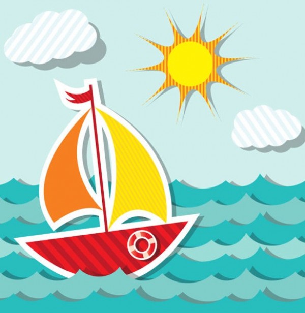 Colorful Cutout Sailboat Sun Abstract Vector web vector unique ui elements sun stylish sailboat quality paper sea paper sailboat paper ocean original new interface illustrator high quality hi-res HD graphic fresh free download free elements download detailed design cutout creative children cartoon background ai   