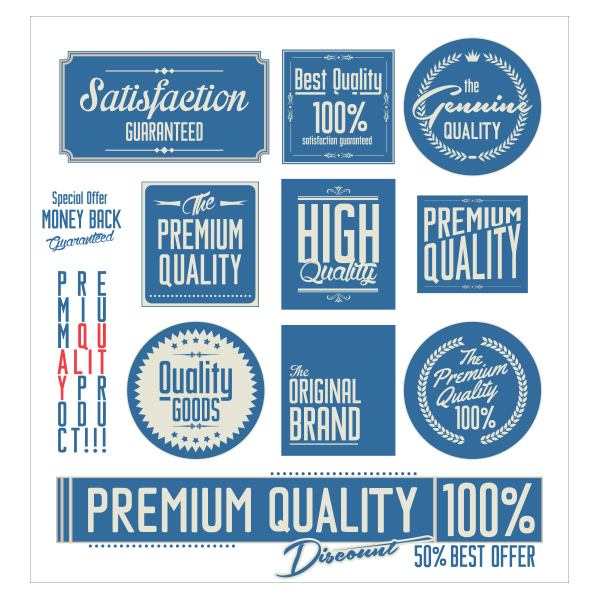 10 Vintage Quality Labels Logos Logotypes Set vintage set quality premium logotypes logos labels free blue   