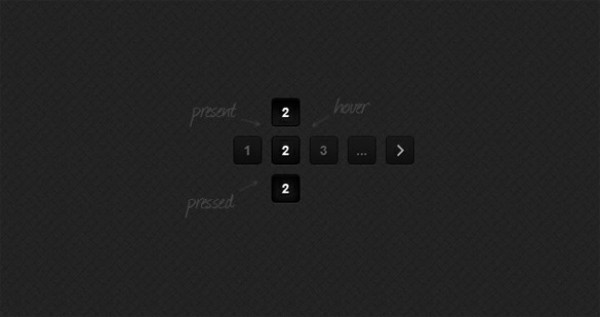 Dark Pagination Interface with Hover PSD web unique ui elements ui stylish states quality psd pressed pagination pages original normal new modern interface hover hi-res HD fresh free download free elements download detailed design dark creative clean buttons active   