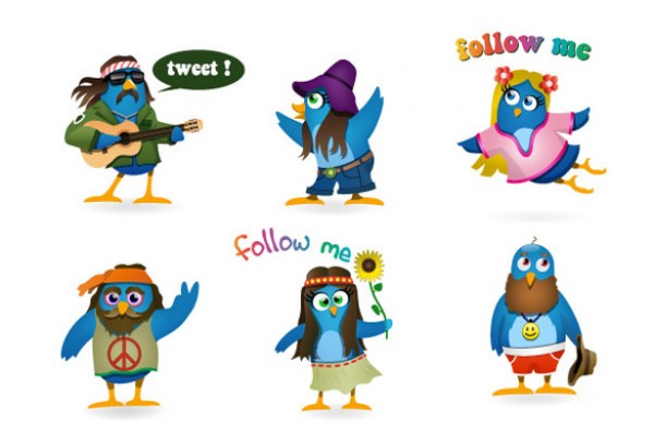 6 Woodstock Twitter Birds Icons Set web vectors vector graphic vector unique ultimate ui elements twitter bird twitter tweet shades quality psd png photoshop pack original new modern long jpg illustrator illustration icon ico icns hippie hip high quality hi-def HD hair guitarist fresh free vectors free download free follow me flying flower elements download design creative birds ai   