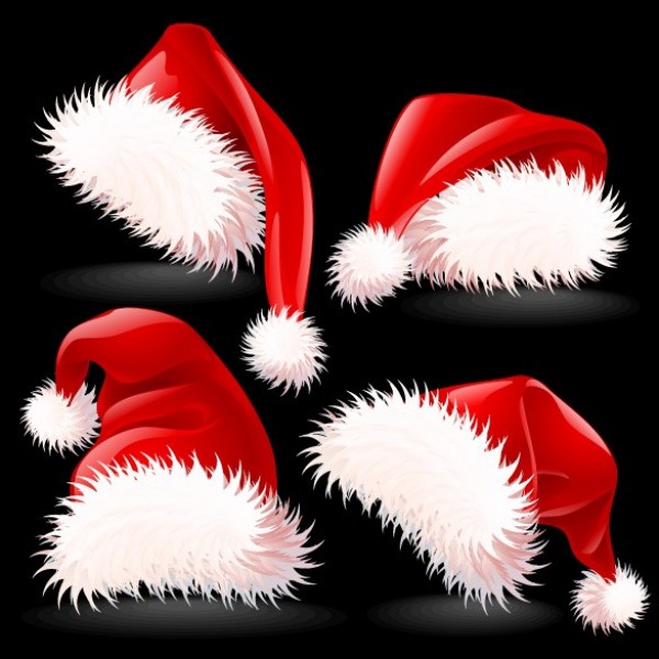 4 Fuzzy Red Santa Claus Hats Vector Graphics web vector unique ui elements stylish santa hat santa claus hat red quality original new interface illustrator high quality hi-res HD graphic fur fresh free download free elements download detailed design creative christmas   