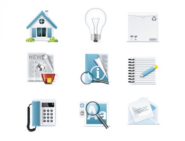 9 Blue & White Web Vector Icons Set white web vector unique ui elements stylish quality phone original notebook news new mail magnifying glass light bulb interface illustrator house home high quality hi-res HD graphic fresh free download free elements download detailed design creative blue icons blue   