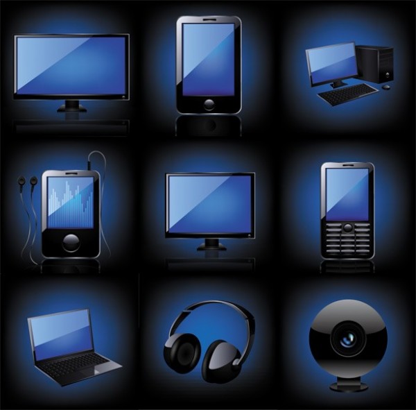 9 Blue Technology Products Icons Vector Set webcam web vector unique ui elements technology stylish quality original new monitor lcd screen laptop iPod iphone interface illustrator icons high quality hi-res headset HD graphic fresh free download free elements electronics download detailed design creative blue black   