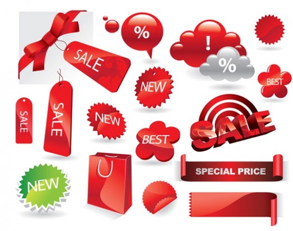 Glossy Red Sales Tags & Stickers Vector Set web vector unique ui elements tags stylish stickers shopping bag set sales stickers sales ribbons quality original new labels interface illustrator high quality hi-res HD graphic fresh free download free elements ecommerce download detailed design creative cloud badges   