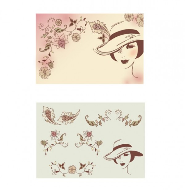 6 Vintage Delicate Floral Backgrounds web vintage vector unique ui elements stylish retro hat quality original new lady in hat interface illustrator high quality hi-res HD graphic fresh free download free floral elements download detailed design creative background   