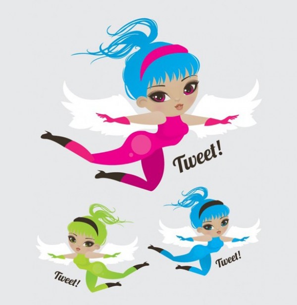 3 Flying Tweet Girls with Wings Vector Set wings web vector unique ui elements twitter bird twitter tweet superhero stylish social set quality original new mascot large eyes interface illustrator high quality hi-res HD graphic fresh free download free flying elements download detailed design creative colorful cartoon ai   