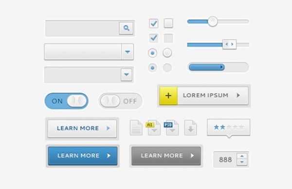 Smooth Clean UI Elements Kit PSD web unique ui elements ui stylish sliders simple search bar quality original new modern kit interface hi-res HD grey gray fresh free download free elements download detailed design creative clean buttons   