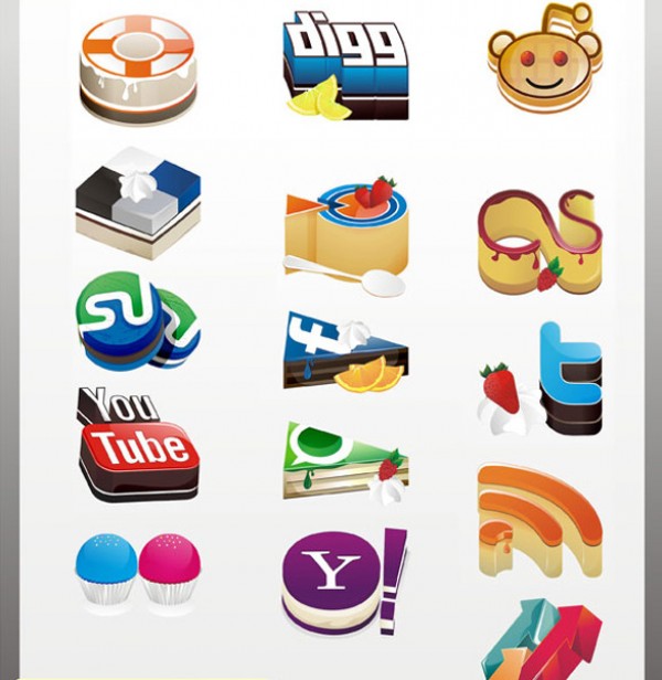 15 Vector Dessert Theme Social Icons youtube yahoo vectors vector graphic vector unique twitter social quality photoshop pack original modern illustrator illustration icons high quality fresh free vectors free download free facebook download DIGG dessert creative candy ai   