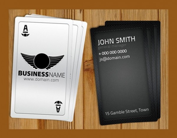 Black Casino Style Business Card Template Set PSD web unique ui elements ui template stylish quality psd poker playing card original new modern interface hi-res HD gambling front fresh free download free elements download detailed design creative clean casino business card black back ace   