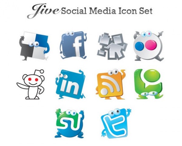 10 Dancing Social Media Vector Icons Set web vector unique ui elements stylish social media icons social quality original new networking Jive interface illustrator icons high quality hi-res HD graphic fresh free download free elements download detailed design dancing creative bookmarking   