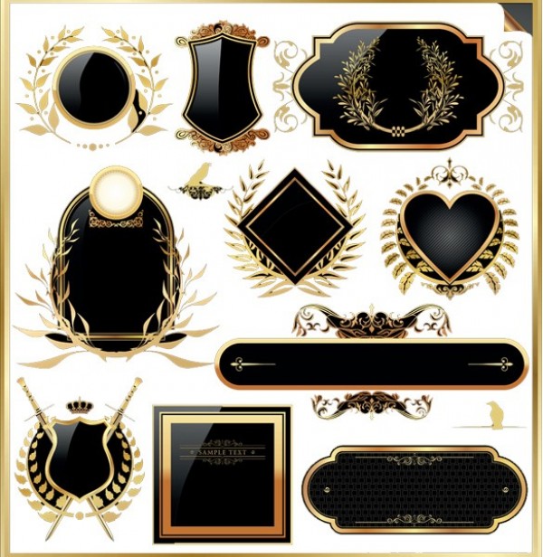 10 Glossy Gold Vintage Shields Set PSD wreath web vintage shield vintage unique ui elements ui stylish shield quality psd ornate original new modern interface hi-res HD golden shield golden gold glossy fresh free download free frames elements download detailed design crossed swords creative clean black   
