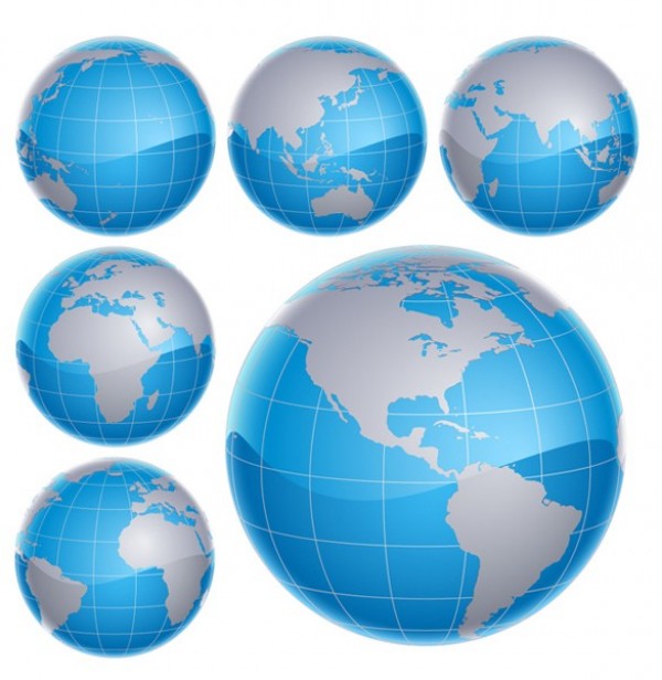 6 Glossy Metal Earth Globes Vector Set world web vector unique ui elements stylish shiny set round quality original new metal globe map interface illustrator high quality hi-res HD graphic glossy globe fresh free download free elements earth download detailed design creative continents blue ai   