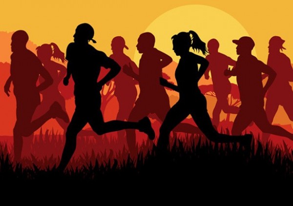 Afternoon Sun Running People Silhouettes web vector unique ui elements sunset sun stylish silhouette running people running runners race quality original new jogging interface illustrator high quality hi-res HD graphic fresh free download free eps elements download detailed design creative background   