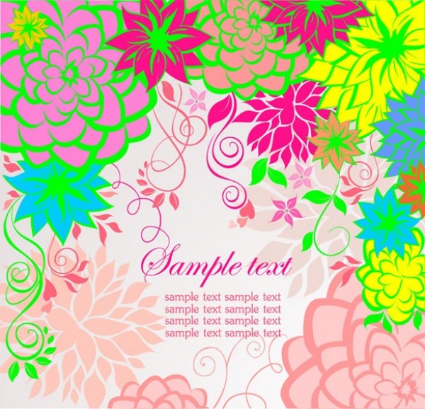 Brightly Colored Floral Abstract Vector Background yellow web vector unique stylish quality pink original illustrator high quality green graphic fresh free download free flowers floral eps download design creative colorful bright blue background abstract   