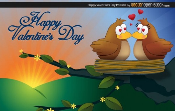 Love Birds in the Sunset Cartoon Background web vector valentines unique ui elements sunset stylish romantic quality original new nest lovebirds love interface illustrator high quality hi-res heart HD graphic fresh free download free eps elements download detailed design creative cartoon card birds   