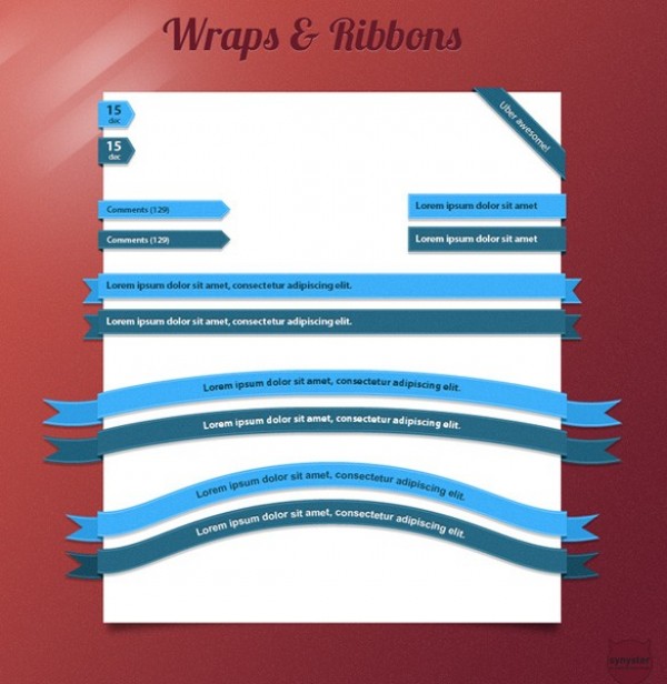 Sweet Wraps and Ribbons UI Set PSD web unique ui elements ui stylish simple ribbons quality original new narrow modern light blue interface hi-res HD fresh free download free elements download detailed design creative corners corner wraps clean blue   