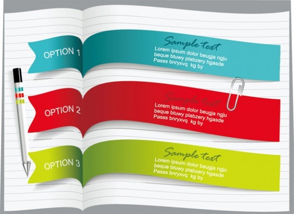 3 Bookmark Style Ribbon Banners Set web vector unique ui elements stylish ribbon quality pencil paper clip original new interface illustrator high quality hi-res HD graphic fresh free download free elements download detailed design curled creative bookmark book banner book banners   