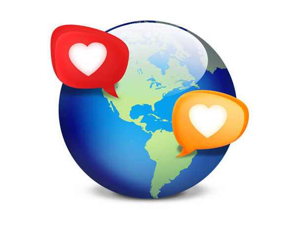 Social Dating World with Speech Bubbles Icon world ui elements speech bubbles social psd map interface icon heart globe free download free earth download dating chat   