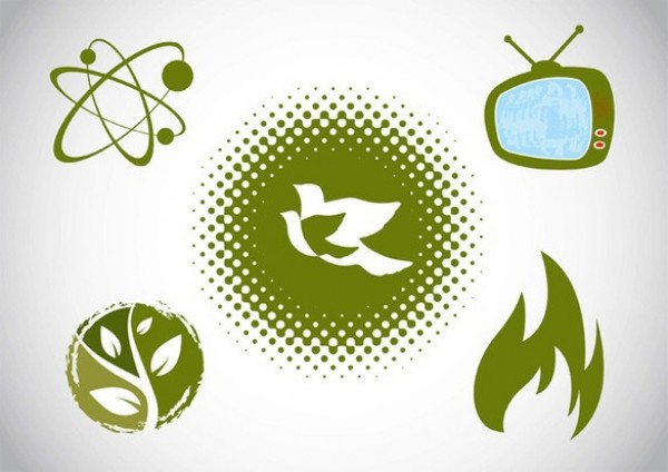 Green Nature and Technology Vector Symbols web vector unique technology symbols stylish retro tv quality original nature leaves leaf illustrator icons high quality green graphic fresh free download free flame fire download dove design creative atomic atom   