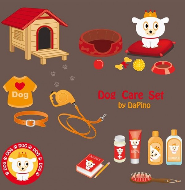 Cute Puppy Dog Care Vector Set web vector unique ui elements stylish quality puppy outfits original new leash interface illustrator high quality hi-res HD graphic fresh free download free elements download doghouse dog sticker dog shampoo dog book dog detailed design creative   