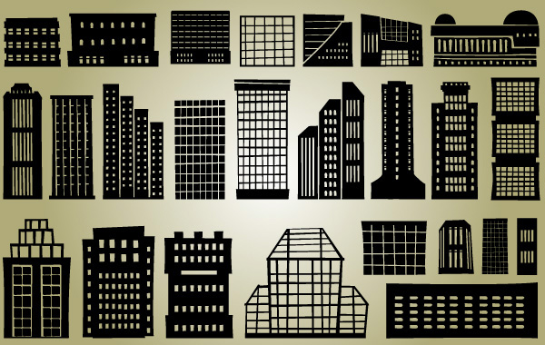 High Rise & Industrial Silhouette Buildings Set vector silhouette buildings silhouette industrial high rise free download free cityscape city silhouette buildings apartments   