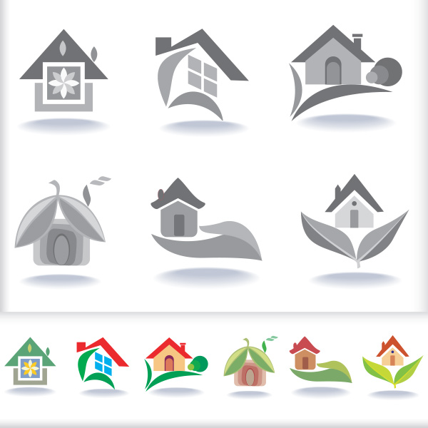 6 Eco-Friendly House Home Logotypes Set vector nature logotypes logos leaves leaf house home free ecology eco abstract   