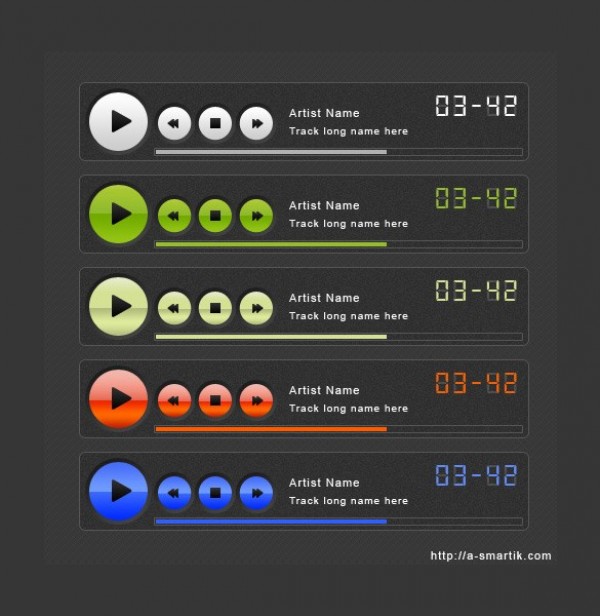 Sleek Dark Editable Audio Player PSD web unique ui elements ui title stylish set quality psd player original new music player music mp3 modern interface hi-res HD fresh free download free elements download detailed design dark creative colors clean audio player audio   