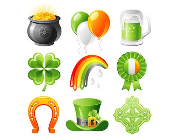 9 St Patrick Green Luck Vector Icons web vector unique stylish st patricks day rainbow quality pot of gold original illustrator icons horseshoe high quality green graphic good luck fresh free download free four leaf clover download design creative   