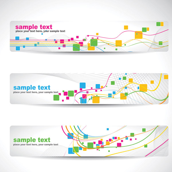 3 Tech Abstract Squares Lines Banners Set white vector tech squares set pattern lines headers free download free colorful banners abstract   