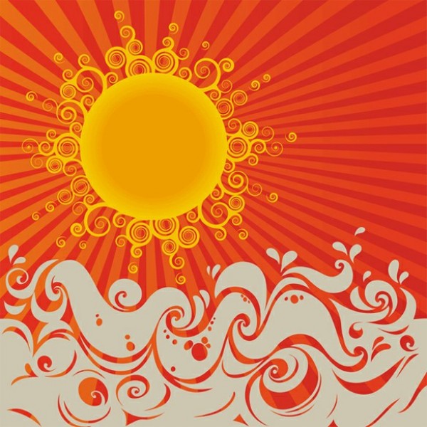Sun Over Sea Abstract Art Vector Background yellow web water vector unique ui elements sun stylish sea red quality original ocean new interface illustrator high quality hi-res HD graphic fresh free download free eps elements download detailed design creative background artwork art abstract waves abstract sun abstract   