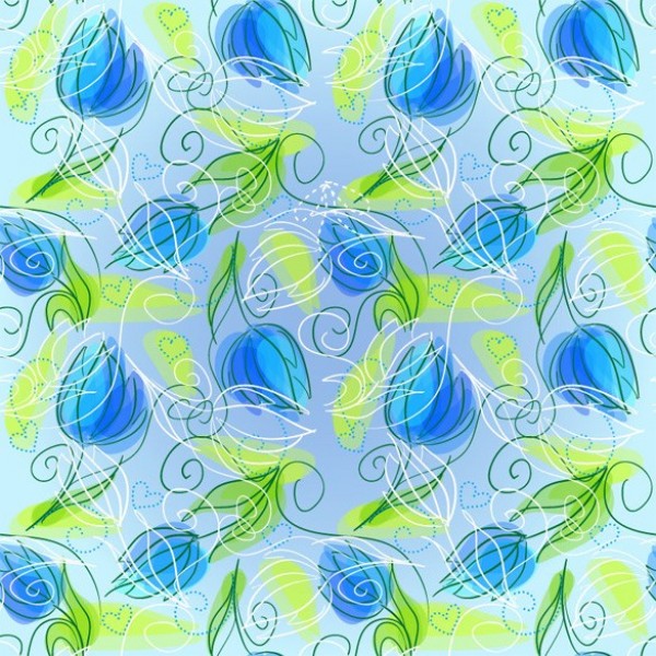 Pretty Blue Floral Seamless Vector Background web vector unique stylish quality pattern original illustrator high quality hearts green graphic fresh free download free floral eps download design creative blue background   