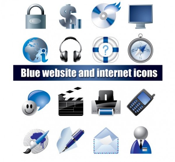 16 Blue Website and Internet Vector Icons Set web vector user unique ui elements stylish quality printer paint original new mobile mail lock internet interface illustrator icons icon high quality hi-res headphones HD graphic globe fresh free download free elements download detailed design creative blue icons blue   