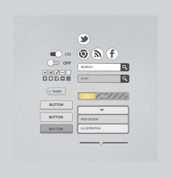 Simple Grey Web UI Elements Kit PSD web unique ui kit ui elements ui twitter stylish simple search quality psd progress bar original on/off switches new modern kit interface icons hi-res HD grey fresh free download free facebook elements download detailed design creative clean check boxes buttons   