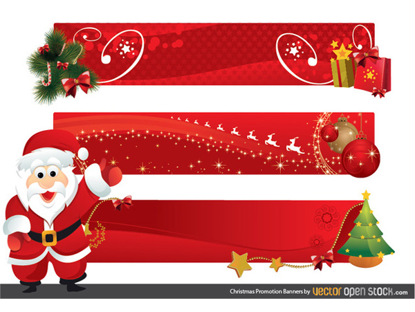 3 Christmas Santa Promotion Banners Set vector tree santa sales red promotion headers free download free christmas banners   