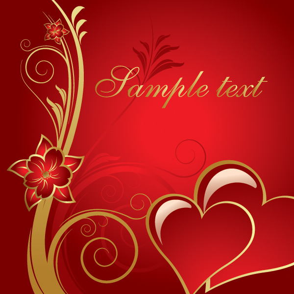 Red & Gold Valentine's Heart Background vector valentines card valentines romantic red hearts gold free download free floral card background   