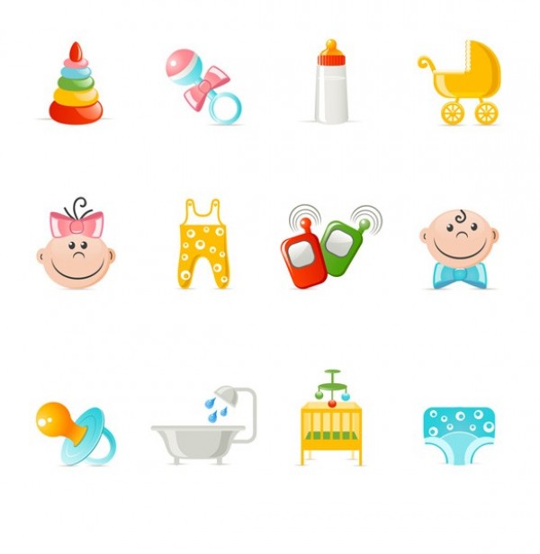 12 Baby Related Vector Icons Set web vector unique ultimate stylish soother quality pack pacifier original new modern illustrator icons high quality graphic fresh free download free download diaper design crib creative bath baby rattle baby bottle baby   