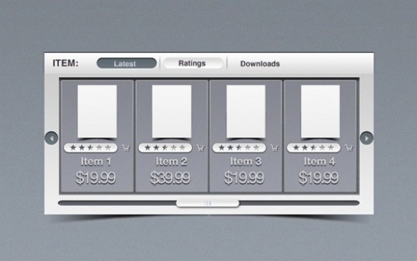 eCommerce Scrolling Product Shelf PSD web unique ui elements ui stylish slider shopping cart quality psd product shelf product rating product prices product pricing table original online store new modern interface hi-res HD fresh free download free elements ecommerce e-store download detailed design creative clean   