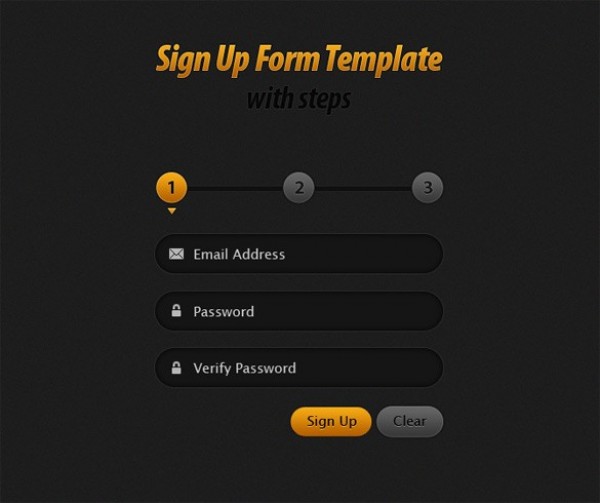 Dark Signup Registration Form Template PSD yellow web unique ui elements ui template stylish steps signup registration quality psd original new modern interface hi-res HD grey fresh free download free form elements download detailed design dark creative clean black   
