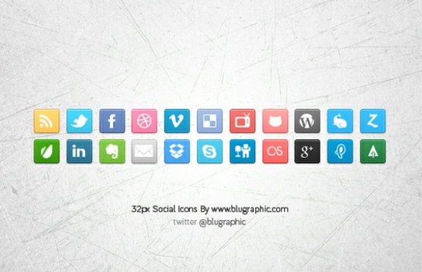 22 Crisp Clean Social Media Icons Set PSD web unique ui elements ui stylish social icons social set quality psd pack original new modern interface icons hi-res HD fresh free download free elements download detailed design creative clean 32px   