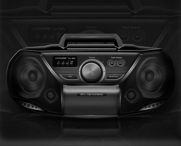 Detailed Retro Black Boombox Stereo PSD web unique ui elements ui stylish retro quality psd portable stereo original new modern interface icon hi-res HD fresh free download free elements download detailed design creative clean classic boombox black   