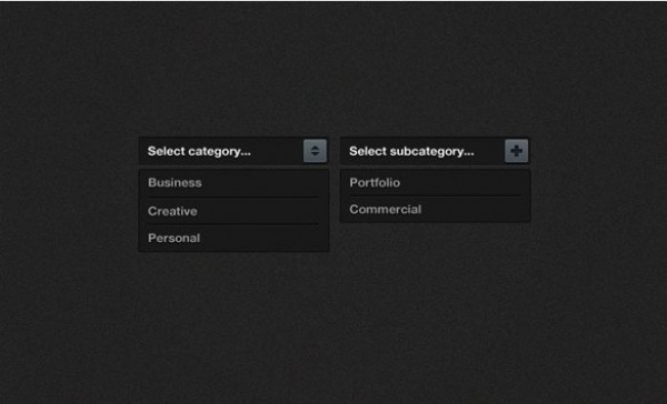 Dark Inset Category Selector PSD web unique ui elements ui subcategory stylish selector quality psd original new modern interface hi-res HD fresh free download free elements dropdown download detailed design dark creative clean category button black   
