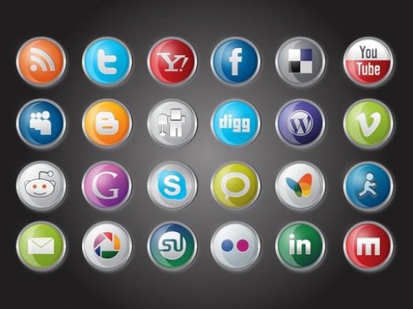 24 Round Glassy Social Media Icons Set web vector unique ui elements stylish social media social icons set social shiny round quality pack original new networking metal interface illustrator high quality hi-res HD graphic glossy glass fresh free download free elements download detailed design creative bookmarking ai   