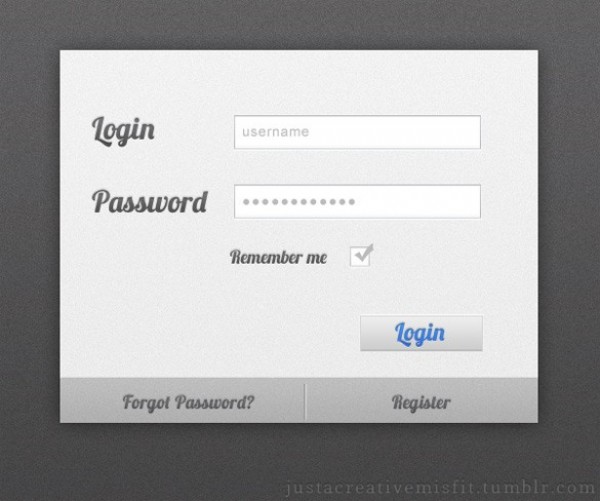 Fresh Web UI Login Box with Script PSD web unique ui elements ui stylish signin script quality psd original new modern login interface hi-res HD grey fresh free download free form font elements download detailed design creative clean box   